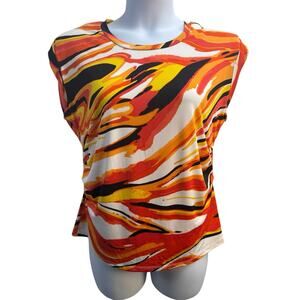 Rachel Roy Women's Large Orange White Black‎ Round Neck Sleeveless Blouse NWT